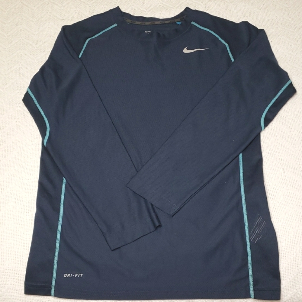 NEW Nike Boys Large 12/14 Navy Blue Long Sleeve Dri-Fit Top